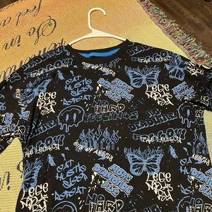 Black and blue print shirt